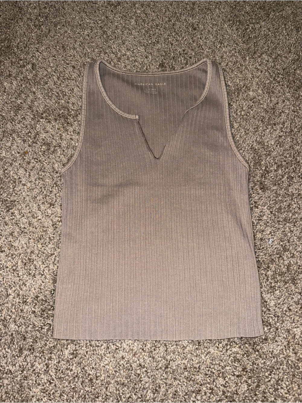 American Eagle Outfitters Taupe Ribbed Notch-Neck Tank